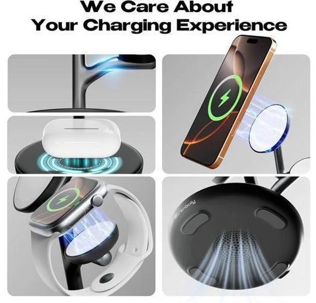 Alt view image 7 of 7 - Magnetic Charger for iPhone Charging Station Mag-Safe Phone Charger for iPhone 17 16 15-12 Series for Airpods Watch and Phone Charging Stand