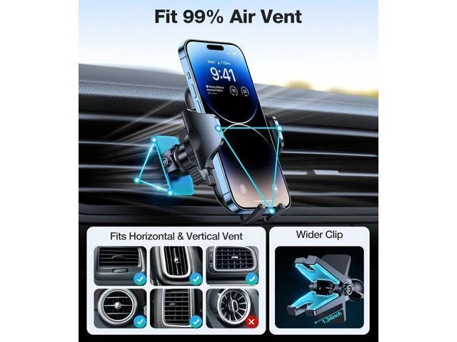 Alt view image 2 of 7 - Upgrade Ultra Stable Car Phone Holder MountDouble Lock Metal Clip Universal Air Vent Phone Mount Mobile Cell Phone Holder for Your Car for iPhone 17 Pro Max 16 and All Phone