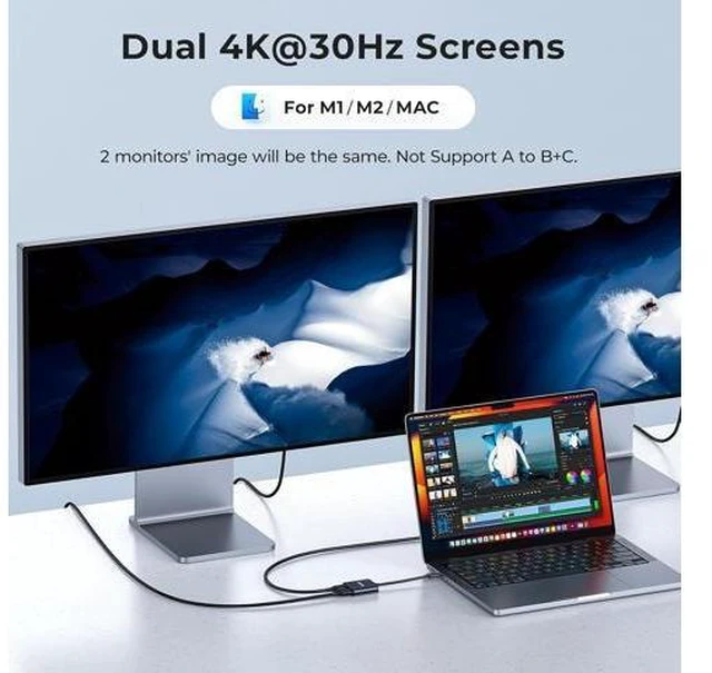 Alt view image 3 of 6 - USB-C to Dual HDMI Adapter 4K@60Hz Type-C to HDMI Converter for Dual Monitors USB-C Hub for MacBook/Laptop/HP//Surface//Thinkpad/Chromebook