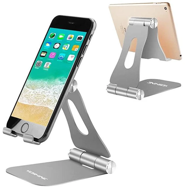 Main image of Adjustable Foldable Desktop Cell Phone Stands Cell Phone Holder Tablet Stand Advanced Universal Aluminum Stand Holder for Mobile Phone and Tablet Up to 13 inch Space Grey