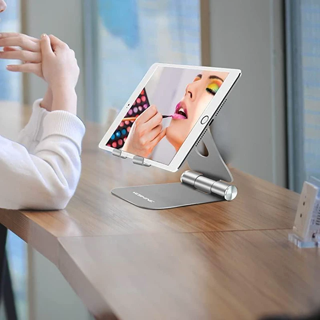 Alt view image 6 of 7 - Adjustable Foldable Desktop Cell Phone Stands Cell Phone Holder Tablet Stand Advanced Universal Aluminum Stand Holder for Mobile Phone and Tablet Up to 13 inch Space Grey