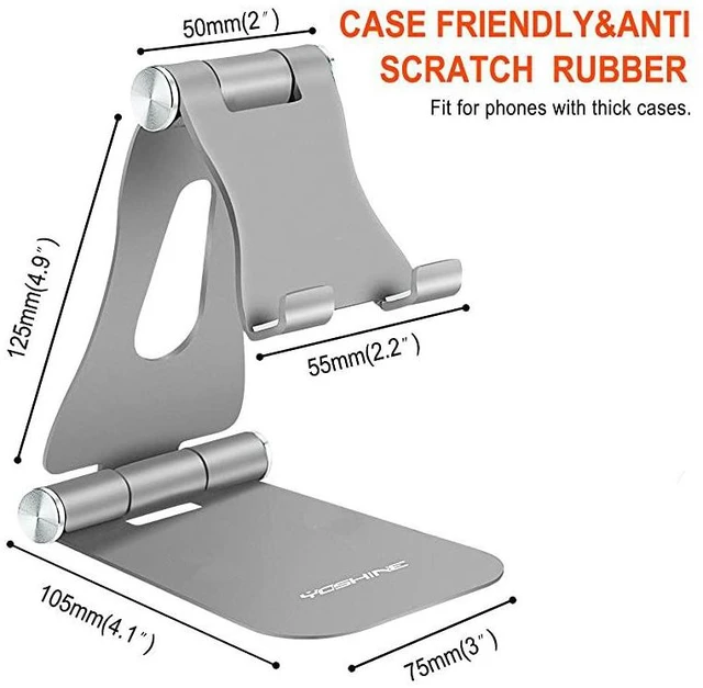 Alt view image 3 of 7 - Adjustable Foldable Desktop Cell Phone Stands Cell Phone Holder Tablet Stand Advanced Universal Aluminum Stand Holder for Mobile Phone and Tablet Up to 13 inch Space Grey