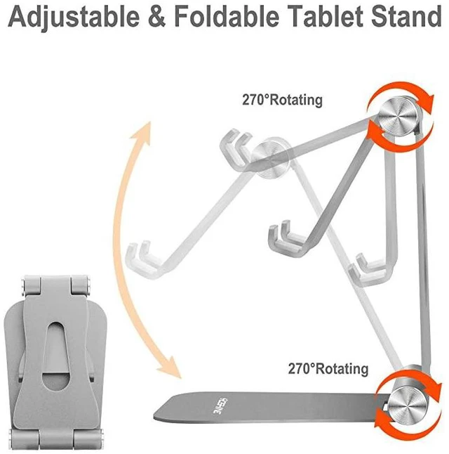 Alt view image 2 of 7 - Adjustable Foldable Desktop Cell Phone Stands Cell Phone Holder Tablet Stand Advanced Universal Aluminum Stand Holder for Mobile Phone and Tablet Up to 13 inch Space Grey