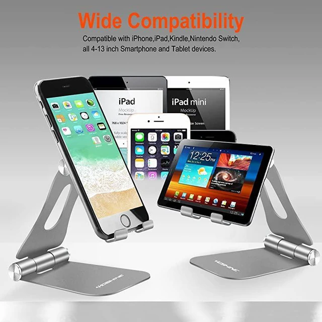 Alt view image 7 of 7 - Adjustable Foldable Desktop Cell Phone Stands Cell Phone Holder Tablet Stand Advanced Universal Aluminum Stand Holder for Mobile Phone and Tablet Up to 13 inch Space Grey
