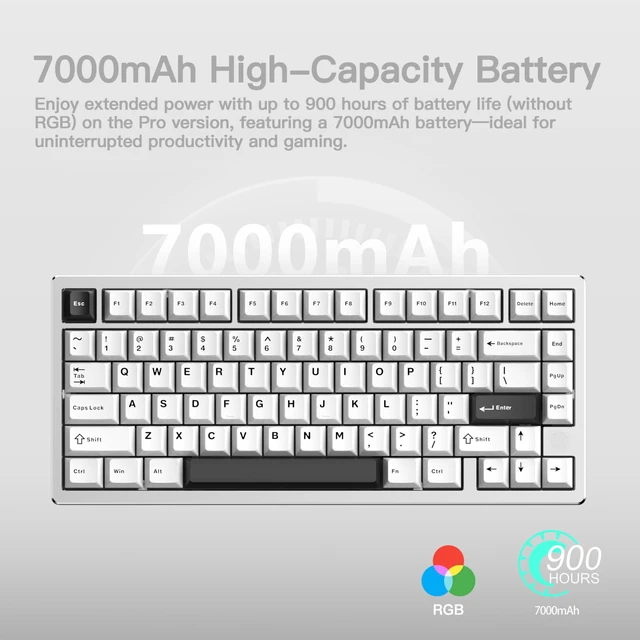 Alt view image 3 of 5 - KEEBMONKEY WOBKEY Rainy 75 CNC Aluminum HMX/JWK/Cocoa Switches Triple-Mode Connectivity Mechanical Keyboard with Superior Acoustics, RGB/FR4/Silver SUS304/7000mAh/Cocoa Switch (Pro - Silver)