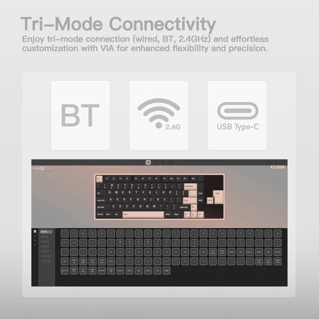 Alt view image 5 of 5 - KEEBMONKEY WOBKEY Rainy 75 CNC Aluminum HMX/JWK/Cocoa Switches Triple-Mode Connectivity Mechanical Keyboard with Superior Acoustics, RGB/FR4/Silver SUS304/7000mAh/Cocoa Switch (Pro - Silver)