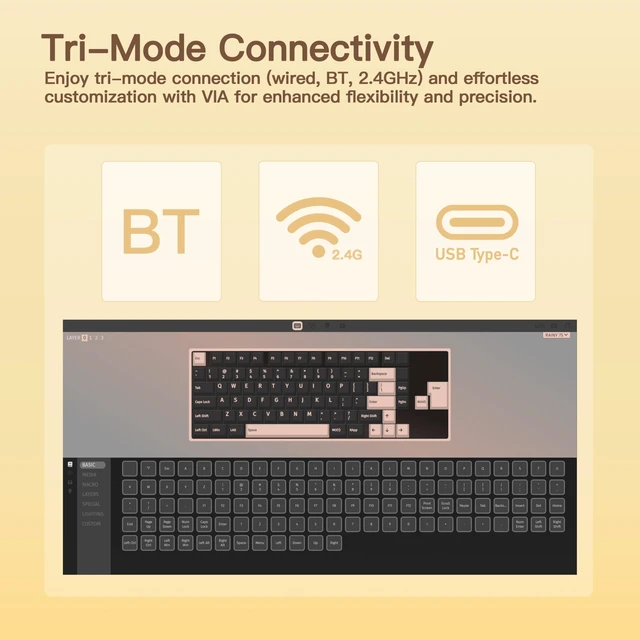 Alt view image 5 of 5 - KEEBMONKEY WOBKEY Rainy 75 CNC Aluminum HMX/JWK/Cocoa Switches Triple-Mode Connectivity Mechanical Keyboard with Superior Acoustics, RGB/FR4/Silver SUS304/7000mAh/WOB Switch (Pro - Yellow)