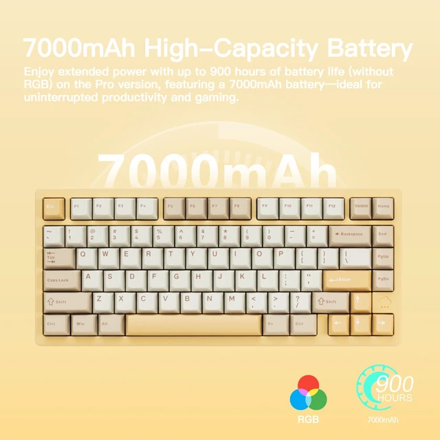 Alt view image 3 of 5 - KEEBMONKEY WOBKEY Rainy 75 CNC Aluminum HMX/JWK/Cocoa Switches Triple-Mode Connectivity Mechanical Keyboard with Superior Acoustics, RGB/FR4/Silver SUS304/7000mAh/WOB Switch (Pro - Yellow)