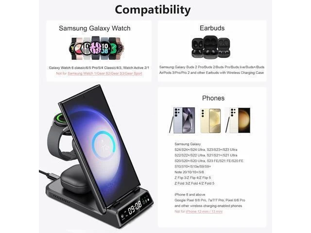 Alt view image 2 of 7 - Charging Station for S24 Ultra, Wireless Charger for Galaxy S24+/S24/S23 Ultra/S23/S22/Note 20, Galaxy Watch 6/6 Classic/5/5 Pro/4, Galaxy Buds 2 Pro/Pro (for Travel)