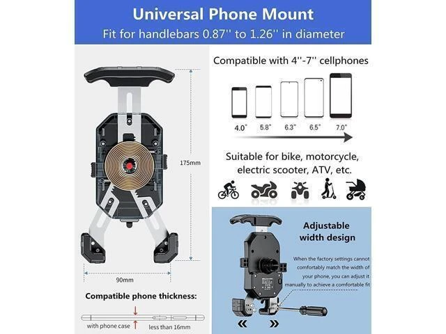 Alt view image 6 of 6 - KEWIG Waterproof Motorcycle Phone Mount Qi 15W Wireless & USB C 20W Fast Chargeing Port Automatically Lock & Quick Release Handlebar Cell Phone Holder for 4-7 Phones