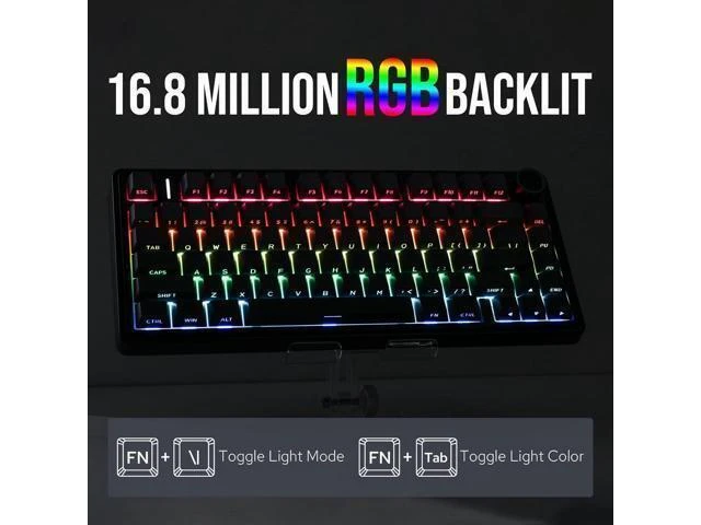 Alt view image 5 of 7 - Aula F75 Gasket Mechanical Keyboard, 75% Wireless Hot Swappable Gaming Keyboard with Five-Layer Padding&Knob, Bluetooth/2.4GHz/USB-C, RGB (Black Gradient, LEOBOG Reaper Switch)