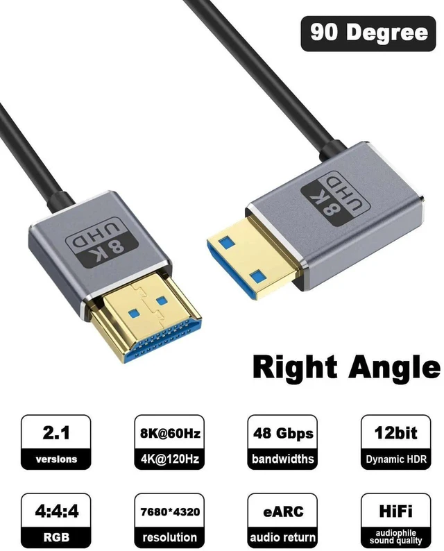 Alt view image 5 of 7 - 8K Short HDMI to Mini HDMI Cable 1FT/30CM, 48Gbps Mini HDMI 2.1 Cord, Ultra Thin Right Angle Mini HDMI to HDMI Male Cable, Support High Speed 8K@60Hz, 4K@240Hz for Camera, Camcorder