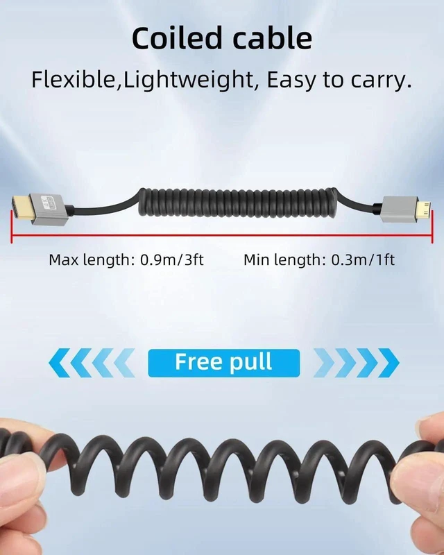 Alt view image 4 of 7 - 2.2FT Coiled Mini HDMI to HDMI Cable, HDMI 2.0 4K@120Hz 18Gbps Gold Plated Short Coiled Cord for Camera Camcorder HDTV Tablet