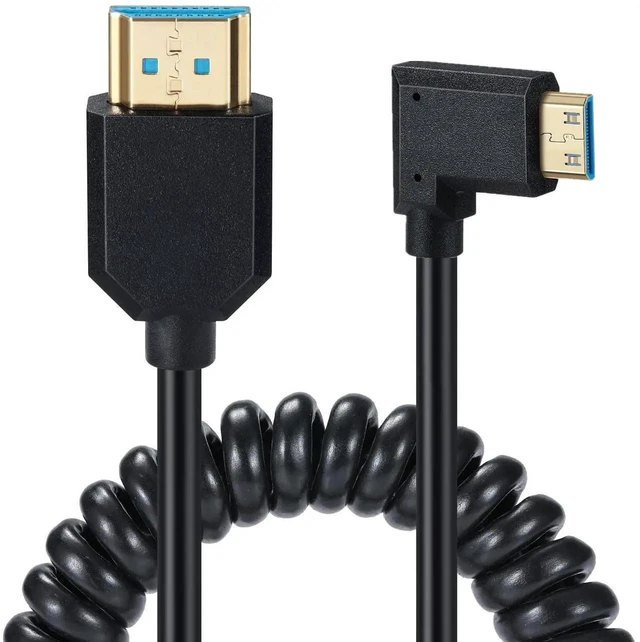 Alt view image 6 of 7 - Left Angle Mini HDMI to HDMI Coiled Cable 4FT 8K HDMI 2.1 Spring Cord 8K@60Hz 4K@120Hz High Speed for Camera Laptop Graphics Card Tablet Monitor