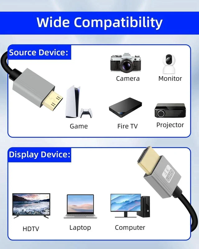 Alt view image 5 of 7 - 2.2FT Coiled Mini HDMI to HDMI Cable, HDMI 2.0 4K@120Hz 18Gbps Gold Plated Short Coiled Cord for Camera Camcorder HDTV Tablet