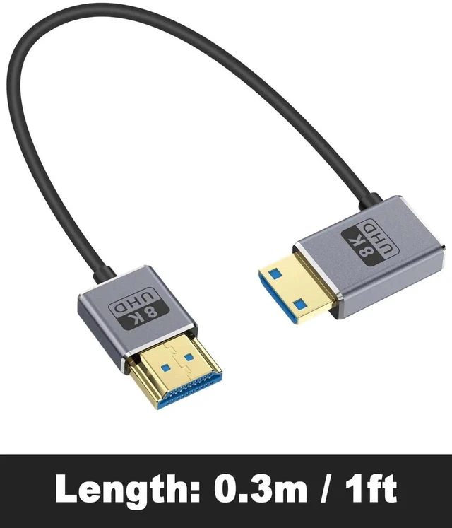 Alt view image 2 of 7 - 8K Short HDMI to Mini HDMI Cable 1FT/30CM, 48Gbps Mini HDMI 2.1 Cord, Ultra Thin Right Angle Mini HDMI to HDMI Male Cable, Support High Speed 8K@60Hz, 4K@240Hz for Camera, Camcorder