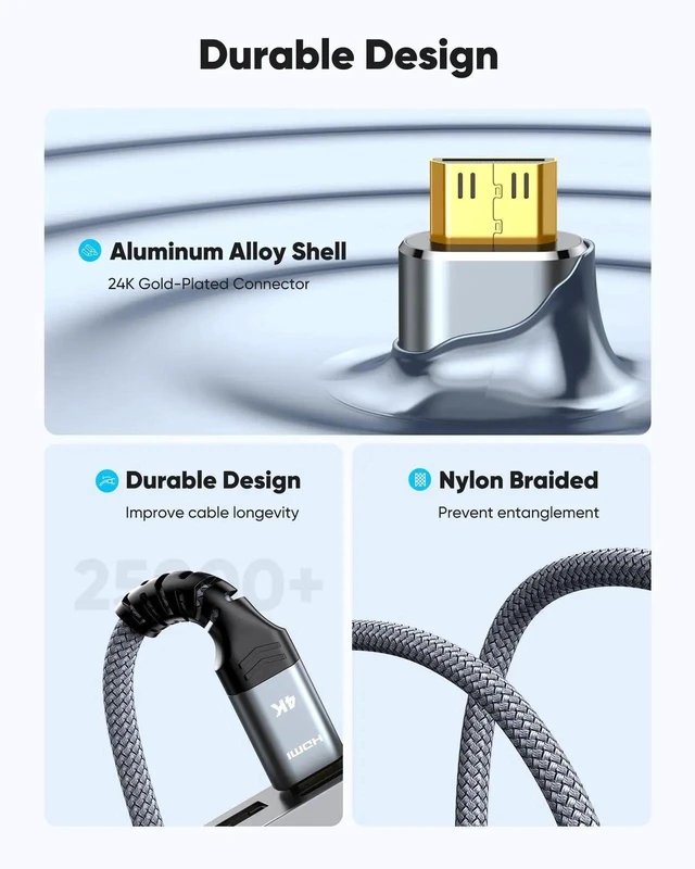 Alt view image 2 of 7 - 15FT Mini HDMI to HDMI Cable, 4K@60Hz High Speed Bi-Directional HDMI 2.0 Cord, Aluminum Shell Nylon Braided for HDTV Tablet Camera Camcorder