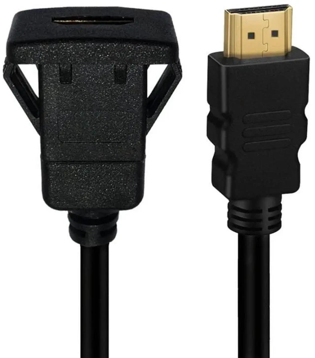 Alt view image 2 of 5 - HDMI Square Flush Mount Cable 1M/3Ft, HDMI Male to Female Dash Flush Panel Mount Extension Cord for Car, Boat, Motorcycle