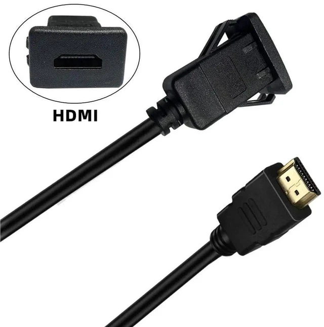 Alt view image 3 of 5 - HDMI Square Flush Mount Cable 1M/3Ft, HDMI Male to Female Dash Flush Panel Mount Extension Cord for Car, Boat, Motorcycle
