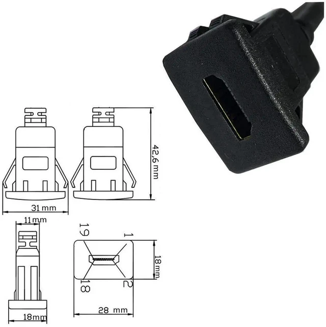 Alt view image 4 of 5 - HDMI Square Flush Mount Cable 1M/3Ft, HDMI Male to Female Dash Flush Panel Mount Extension Cord for Car, Boat, Motorcycle