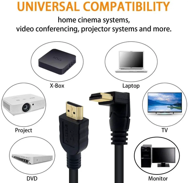 Alt view image 7 of 7 - 2FT 90 Degree Up Angle HDMI 2.1 Cable, 48Gbps 8K@60Hz 4K@120Hz Male to Male Upward Angle HDMI Cord 7680P Compatible with TV PS5 PS4 Xbox