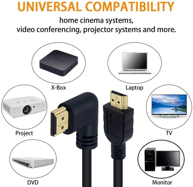 Alt view image 5 of 7 - 6ft/1.8m 90 Degree Left Angle HDMI 2.1 Cable, Male to Male Ultra High Speed 48Gbps HDMI Cord, 8K@60Hz 3D HDR Compatible with HDR TV, Xbox, PS4, PS5