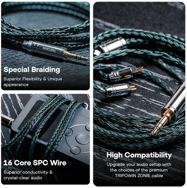 Alt view image 10 of 14 - Tripowin Zonie IEM Cable 16 Core Silver Plated Earphone Upgraded Cords 1.25m SPC in Ear Monitor Cable for 7HZ Timeless AE TINHIFI T2 PRO T3 T4(MMCX 3.5mm)(Moss)