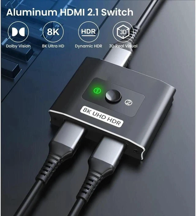 Alt view image 2 of 7 - 8K HDMI 2.1 Bi-Directional Switcher Splitter, 48Gbps 8K@60Hz 4K@120Hz HDR Aluminum Adapter 2 in 1 Out / 1 in 2 Out for PS5, Xbox Series X, TV, Monitor