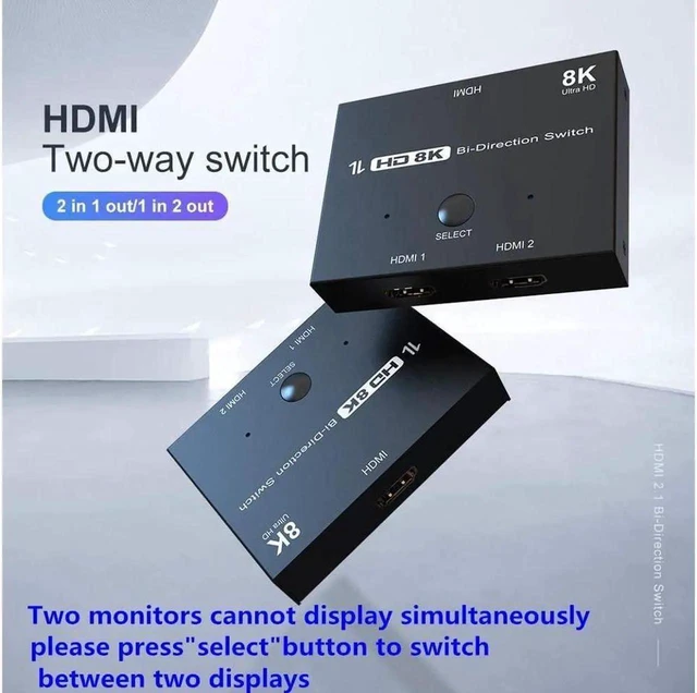 Alt view image 3 of 7 - HDMI 2.1 Ultra 8K Bi-Directional Switch Splitter 8K@60Hz 4K@120Hz 48Gbps 1 in 2 Out / 2 in 1 Out for Xbox, PS5, Projectors, Monitors