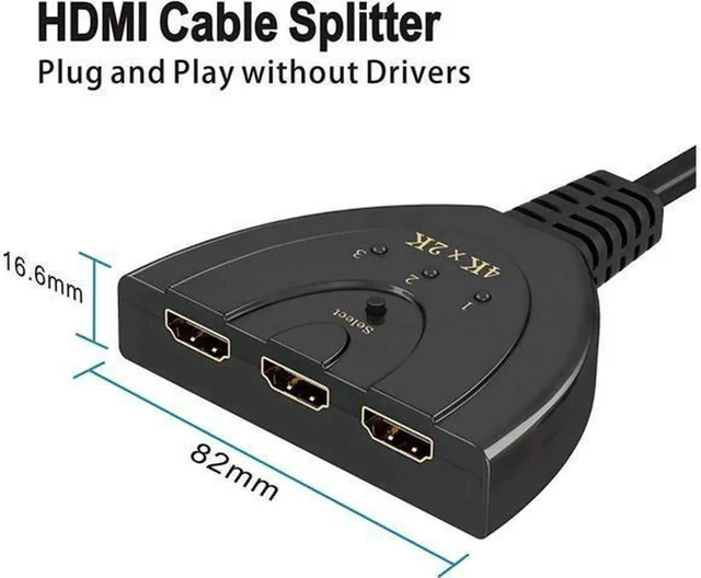 Alt view image 6 of 6 - 3 Port HDMI Switch 3x1 Splitter 4K@30Hz 1080P 3D with Pigtail Cable for TV Projector Laptop Game Console