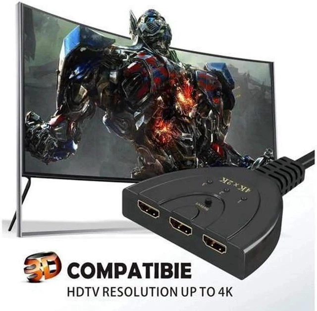 Alt view image 4 of 6 - 3 Port HDMI Switch 3x1 Splitter 4K@30Hz 1080P 3D with Pigtail Cable for TV Projector Laptop Game Console