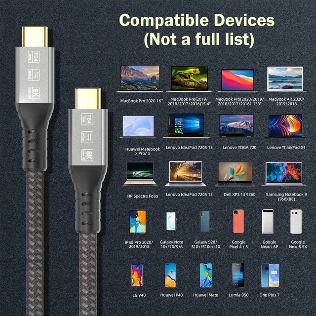 Alt view image 2 of 7 - Thunderbolt 4 Cable 6.6ft, USB C to USB-C 40Gbps 240W Charging Cord, Supports 8K@60Hz, Compatible with Thunderbolt 4/3, USB4/3.0/2.0, Type C Devices