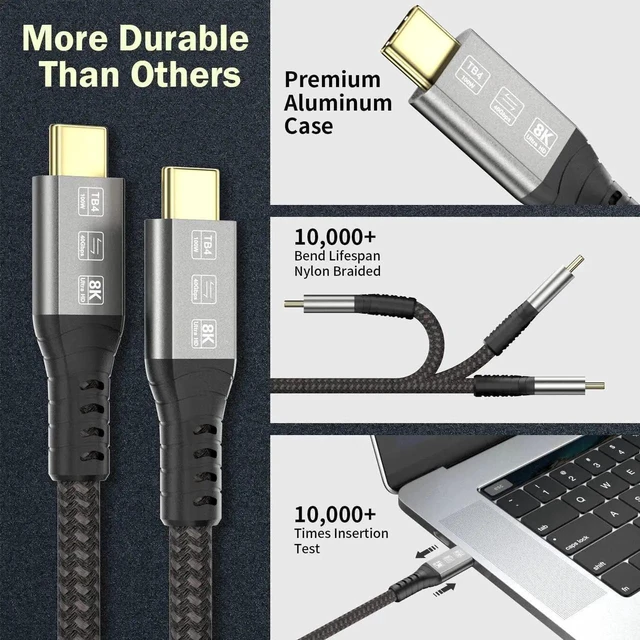 Alt view image 6 of 7 - Thunderbolt 4 Cable 6.6ft, USB C to USB-C 40Gbps 240W Charging Cord, Supports 8K@60Hz, Compatible with Thunderbolt 4/3, USB4/3.0/2.0, Type C Devices