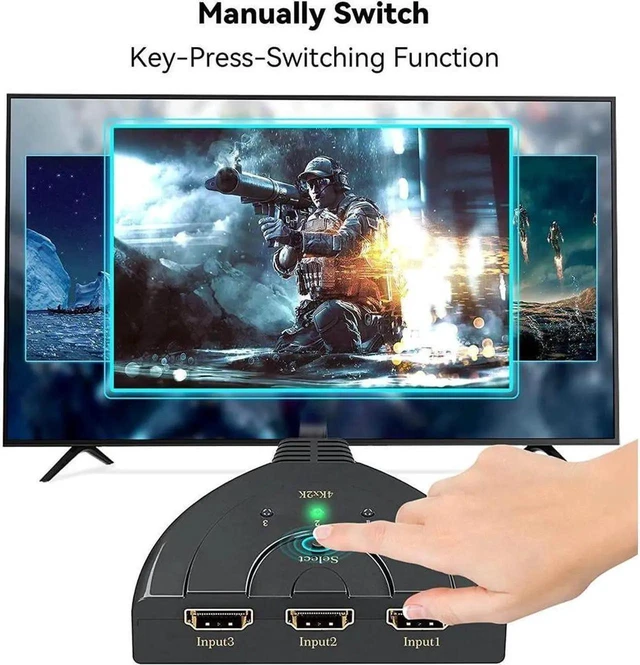 Alt view image 6 of 7 - 4K HDMI Switch 3 in 1 Out 3-Port HDMI Switcher Selector with Pigtail Cable Supports 4K 1080P 3D for HDTV PS4 Fire Stick