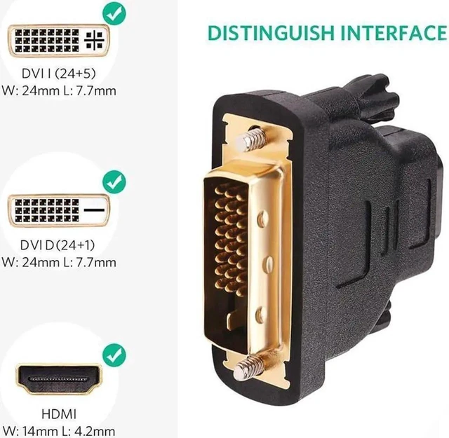 Alt view image 4 of 7 - DVI to HDMI Adapter, DVI-D 24+1 Male to HDMI Female Adapter Converter Gold Plated Support 1080P for HDTV, Plasma, DVD, Projector, Computer