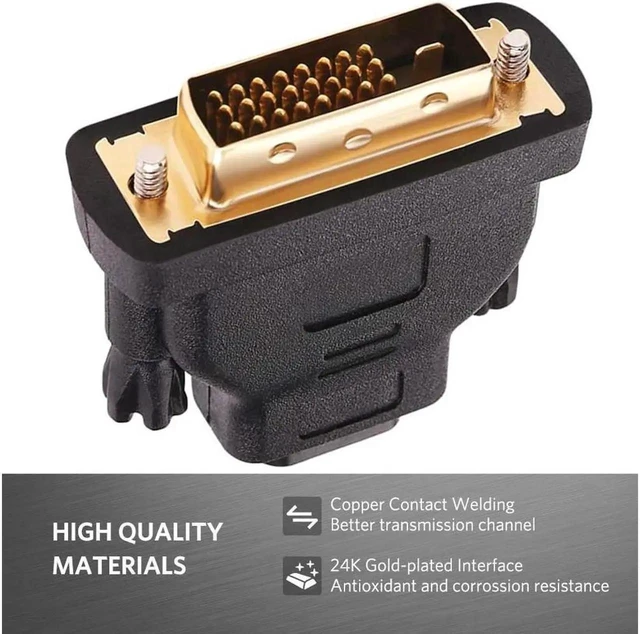 Alt view image 7 of 7 - DVI to HDMI Adapter, DVI-D 24+1 Male to HDMI Female Adapter Converter Gold Plated Support 1080P for HDTV, Plasma, DVD, Projector, Computer