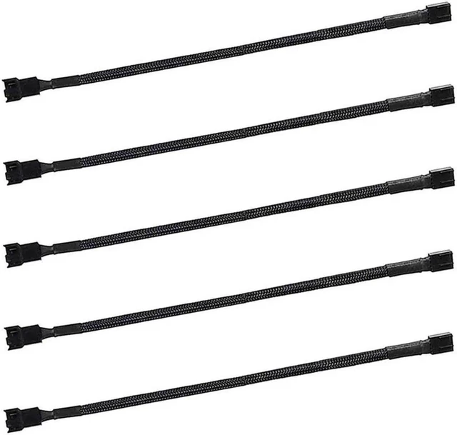 Main image of 5 Pack 11.8 Inch PWM Fan Extension Cable, Black Nylon Braided 3/4 Pin Universal Extension Cord, ATX PC Case Cooling Fan Power Cable Adapter
