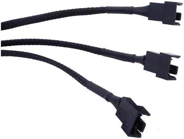 Alt view image 2 of 7 - PWM Fan Splitter Adapter Cable Sleeved Braided Y Splitter Computer PC 4 Pin Fan Extension Power Cable 1 to 3 Converter 10.6 inches (2 Pack)
