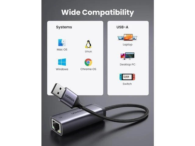 Alt view image 11 of 14 - UGREEN USB to Ethernet Adapter USB 3.0 to 10 100 1000 Mbps Gigabit RJ45 LAN Network Adapter Compatible with Nintendo Switch Laptop PC MacBook Surface XPS Raspberry Pi 4b, and More