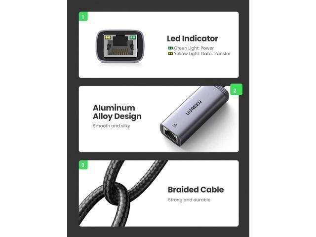 Alt view image 14 of 14 - UGREEN USB to Ethernet Adapter USB 3.0 to 10 100 1000 Mbps Gigabit RJ45 LAN Network Adapter Compatible with Nintendo Switch Laptop PC MacBook Surface XPS Raspberry Pi 4b, and More