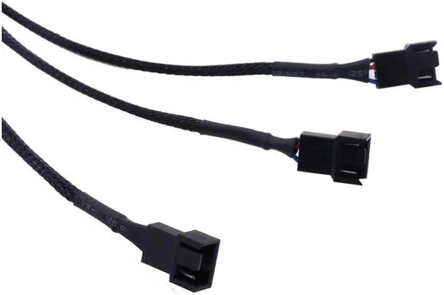 Alt view image 5 of 7 - PWM Fan Splitter Adapter Cable Sleeved Braided Y Splitter Computer PC 4 Pin Fan Extension Power Cable 1 to 3 Converter 10.6 inches (2 Pack)