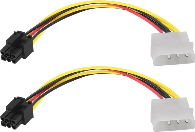 Main image of 2 Pack 17cm 4Pin Molex to 6Pin PCIe GPU Power Adapter Cable, Male to Male Graphics Card Power Conversion Cord