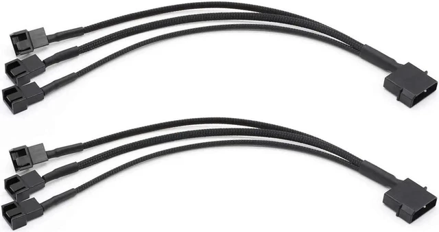 Main image of 2 Pack Molex to 3 Way Fan Splitter Cable, 10 Inch 3/4 Pin PC Case Cooling Fan Power Adapter Cable