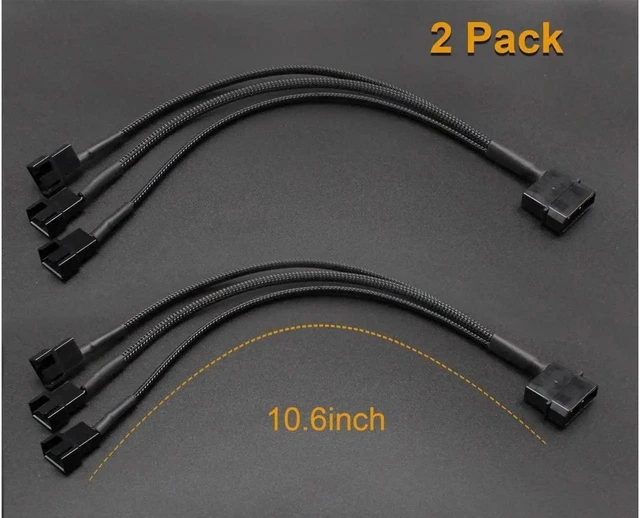 Alt view image 5 of 6 - 2 Pack Molex to 3 Way Fan Splitter Cable, 10 Inch 3/4 Pin PC Case Cooling Fan Power Adapter Cable