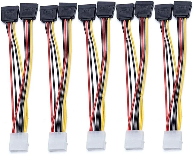 Main image of 5PCS 4 Pin Molex to 2 x 15 Pin SATA Power Y Cable, 8 Inch IDE Molex to Dual SATA Power Adapter Extension Cord for PC Hard Drive