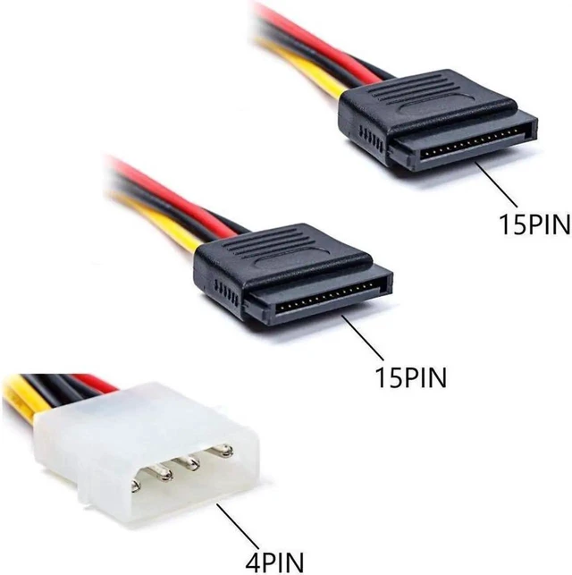 Alt view image 4 of 7 - 5PCS 4 Pin Molex to 2 x 15 Pin SATA Power Y Cable, 8 Inch IDE Molex to Dual SATA Power Adapter Extension Cord for PC Hard Drive