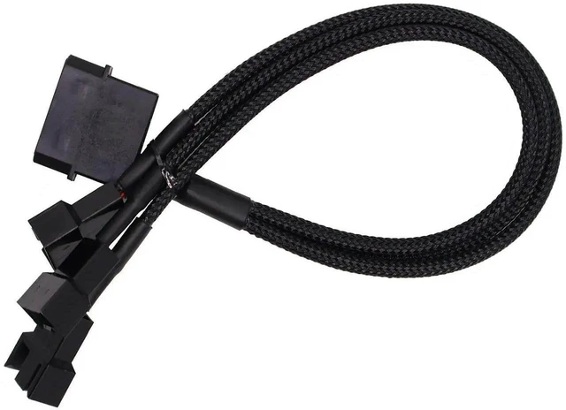 Alt view image 4 of 5 - 2Pcs 1 to 3 PWM Fan Splitter Cable, D-Type Sleeved 4Pin to 3Pin/4Pin Universal PC Case Cooling Fan Power Extension Adapter Cable