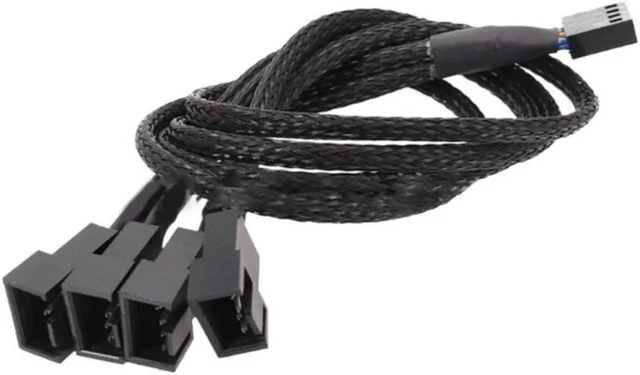 Main image of Computer Motherboard Fan 4pin 1 to 4 Splitter Cable PWM 4Pin Extension Cable 30cm Fan Cable Sleeved