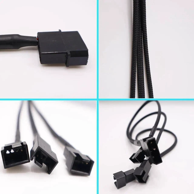 Alt view image 5 of 5 - 2Pcs 1 to 3 PWM Fan Splitter Cable, D-Type Sleeved 4Pin to 3Pin/4Pin Universal PC Case Cooling Fan Power Extension Adapter Cable