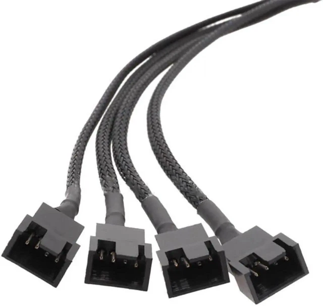 Alt view image 2 of 4 - Computer Motherboard Fan 4pin 1 to 4 Splitter Cable PWM 4Pin Extension Cable 30cm Fan Cable Sleeved